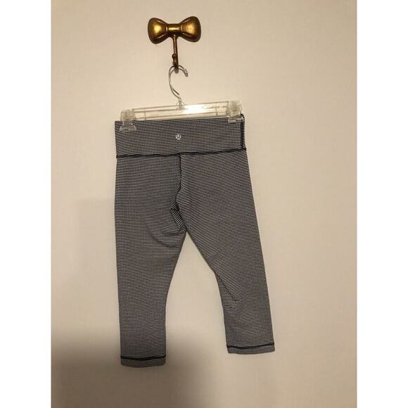 Lululemon Wunder Under Crop II (Roll Down) Gingham Luon White Black - Size 4 - Picture 2 of 9